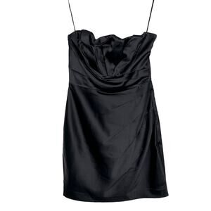 EXPRESS | Satin Little Black Dress Strapless Mini Black 6